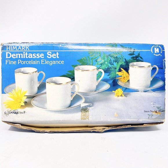 Himark Demitasse Espresso Cups With Saucers Fine China Set of 4 Japan 1984 - Picture 2 of 9